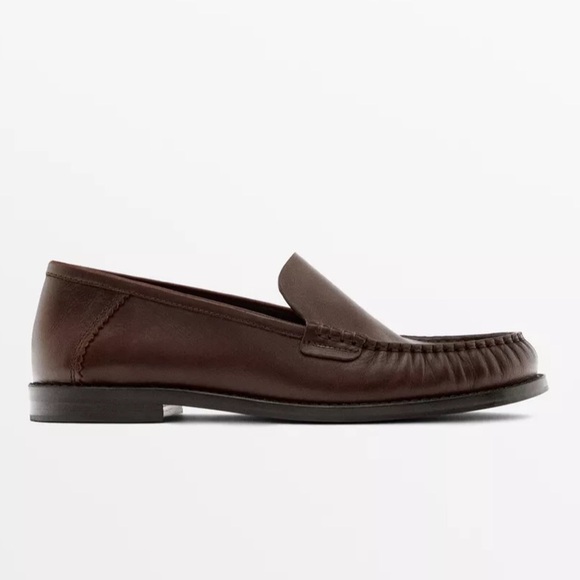Massimo Dutti Gathered Leather Loafers NWB Size 7 1/2